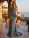 Jersey Mermaid One Shoulder Formal Dresses with 3D Flowers