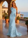 Jersey Mermaid One Shoulder Formal Dresses with 3D Flowers
