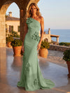 Jersey Mermaid One Shoulder Formal Dresses with 3D Flowers