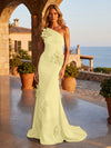 Jersey Mermaid One Shoulder Formal Dresses with 3D Flowers