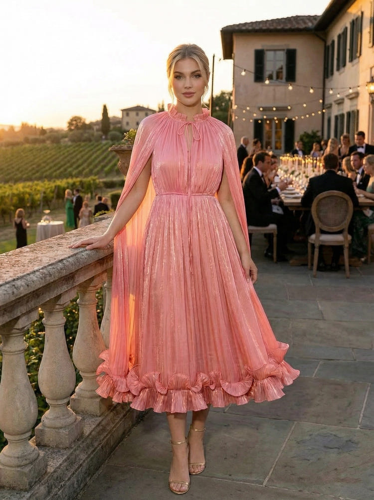 Chiffon A-Line High Neck Delicate Pleated Formal Dresses