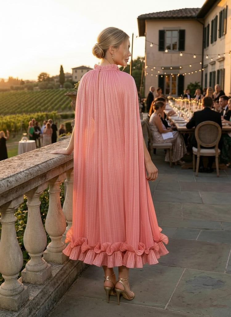 Chiffon A-Line High Neck Delicate Pleated Formal Dresses