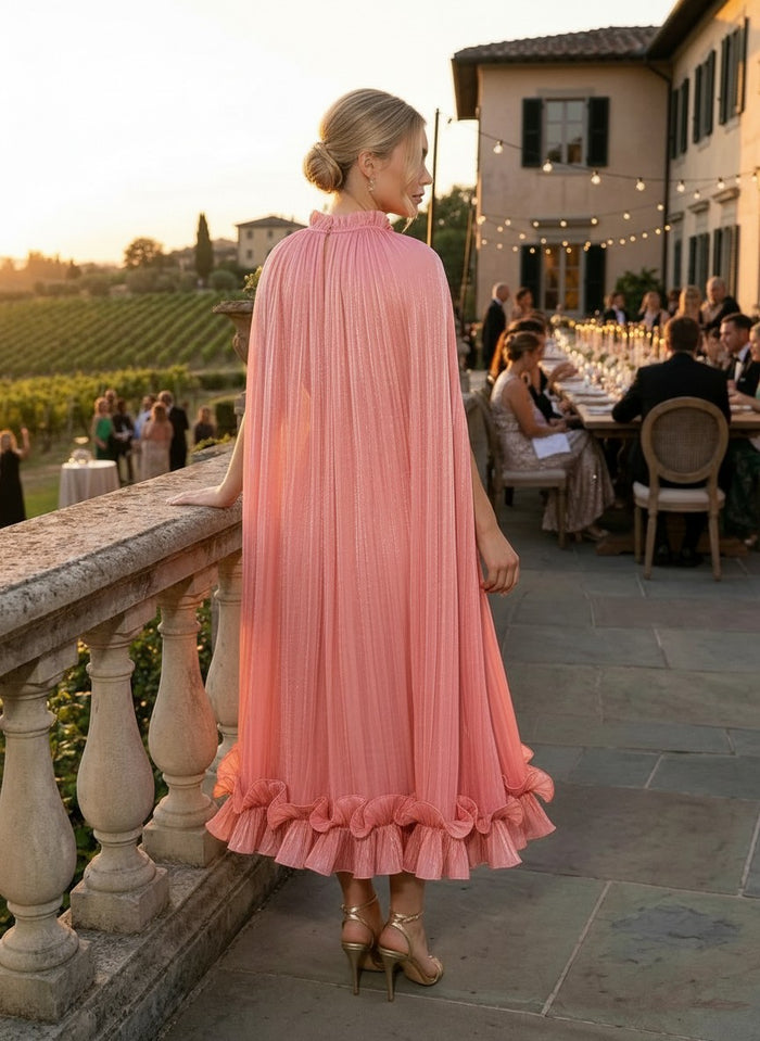 Chiffon A-Line High Neck Delicate Pleated Formal Dresses