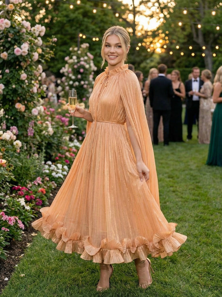 Chiffon A-Line High Neck Delicate Pleated Formal Dresses