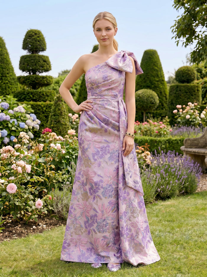 Jacquard Mermaid One Shoulder Formal Dresses with Bow