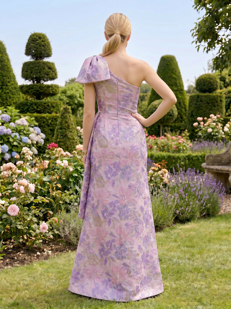 Jacquard Mermaid One Shoulder Formal Dresses with Bow