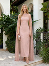 Jersey Sheath Crew Neck Formal Dresses with Caps