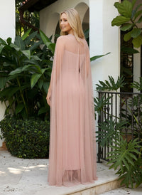 Jersey Sheath Crew Neck Formal Dresses with Caps
