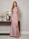 Jacquard Sheath Off the Shoulder Formal Dresses with Side Slit