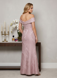 Jacquard Sheath Off the Shoulder Formal Dresses with Side Slit