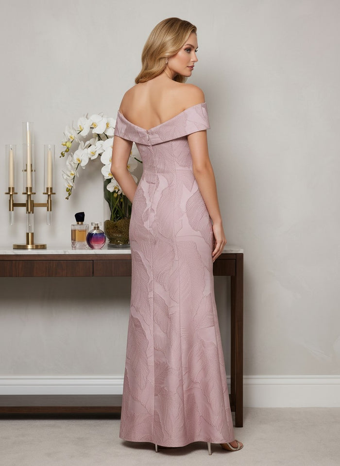 Jacquard Sheath Off the Shoulder Formal Dresses with Side Slit