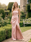 Satin Mermaid Strapless Formal Dresses with Side Slit