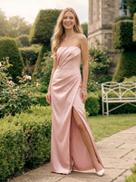 Satin Mermaid Strapless Formal Dresses with Side Slit
