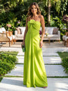 Long Satin Sheath Strapless Pleated Mother of the Bride Dresses
