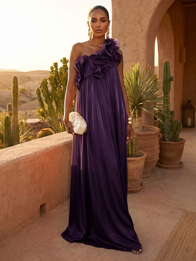 Chiffon A-Line One Shoulder Formal Dresses with Ruffles