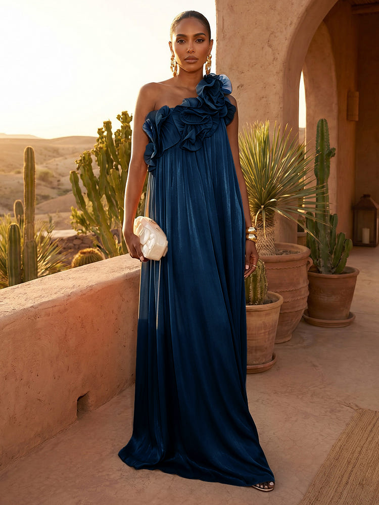 Chiffon A-Line One Shoulder Formal Dresses with Ruffles