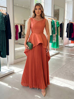 Chiffon A-Line Crew Neck Delicate Pleated Formal Dresses