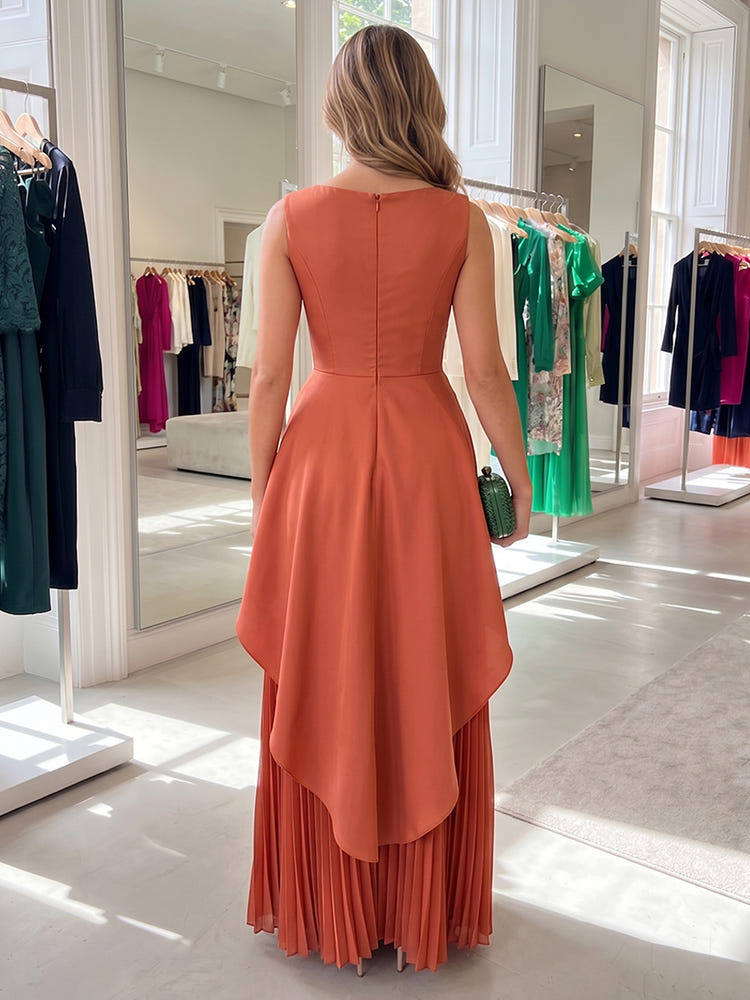 Chiffon A-Line Crew Neck Delicate Pleated Formal Dresses