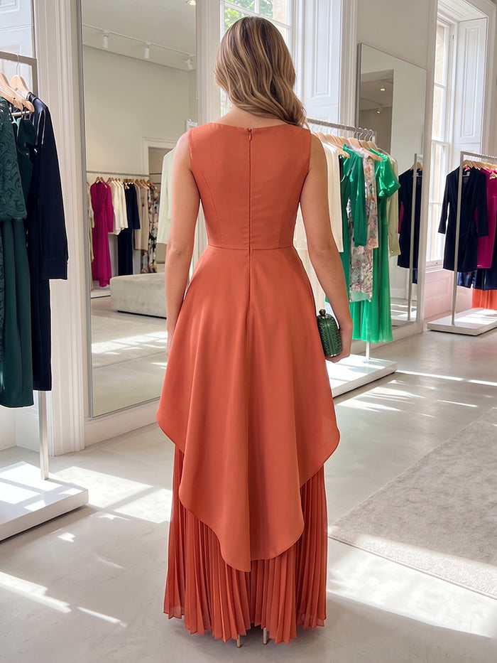 Chiffon A-Line Crew Neck Delicate Pleated Formal Dresses