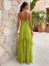 Chiffon High Low Spaghetti Straps Formal Dresses with Ruffles
