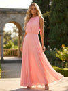 Chiffon A-Line Crew Neck Delicate Pleated Formal Dresses