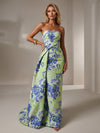 Jacquard Mermaid Strapless Pleated Formal Dresses