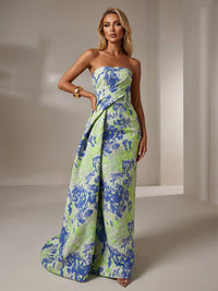 Jacquard Mermaid Strapless Pleated Formal Dresses