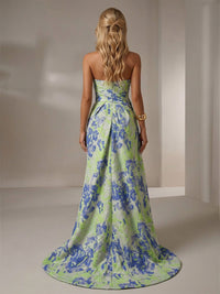 Jacquard Mermaid Strapless Pleated Formal Dresses