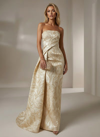 Jacquard Mermaid Strapless Pleated Formal Dresses