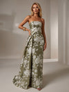 Jacquard Mermaid Strapless Pleated Formal Dresses