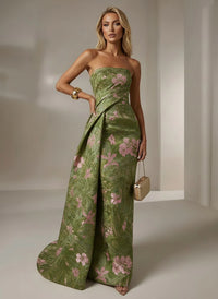 Jacquard Mermaid Strapless Pleated Formal Dresses