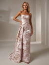 Jacquard Mermaid Strapless Pleated Formal Dresses