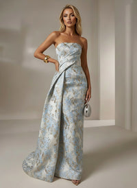 Jacquard Mermaid Strapless Pleated Formal Dresses