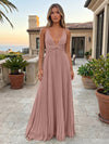 Chiffon A-Line Spaghetti Straps Delicate Pleated Formal Dresses
