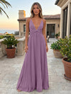 Chiffon A-Line Spaghetti Straps Delicate Pleated Formal Dresses