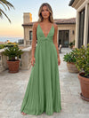 Chiffon A-Line Spaghetti Straps Delicate Pleated Formal Dresses