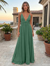 Chiffon A-Line Spaghetti Straps Delicate Pleated Formal Dresses