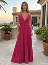 Chiffon A-Line Spaghetti Straps Delicate Pleated Formal Dresses