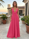 Chiffon A-Line Spaghetti Straps Delicate Pleated Formal Dresses