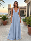 Chiffon A-Line Spaghetti Straps Delicate Pleated Formal Dresses