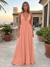 Chiffon A-Line Spaghetti Straps Delicate Pleated Formal Dresses