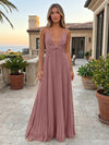 Chiffon A-Line Spaghetti Straps Delicate Pleated Formal Dresses