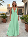 Chiffon A-Line Spaghetti Straps Delicate Pleated Formal Dresses