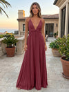 Chiffon A-Line Spaghetti Straps Delicate Pleated Formal Dresses