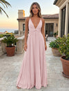 Chiffon A-Line Spaghetti Straps Delicate Pleated Formal Dresses