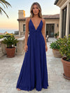 Chiffon A-Line Spaghetti Straps Delicate Pleated Formal Dresses
