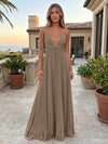 Chiffon A-Line Spaghetti Straps Delicate Pleated Formal Dresses