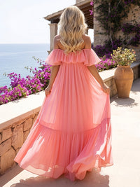 Chiffon A-Line Off the Shoulder Formal Dresses with Ruffles