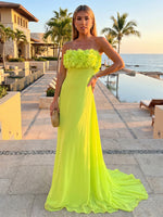 Chiffon Mermaid Strapless Wedding Guest Dresses with 3D Flowers