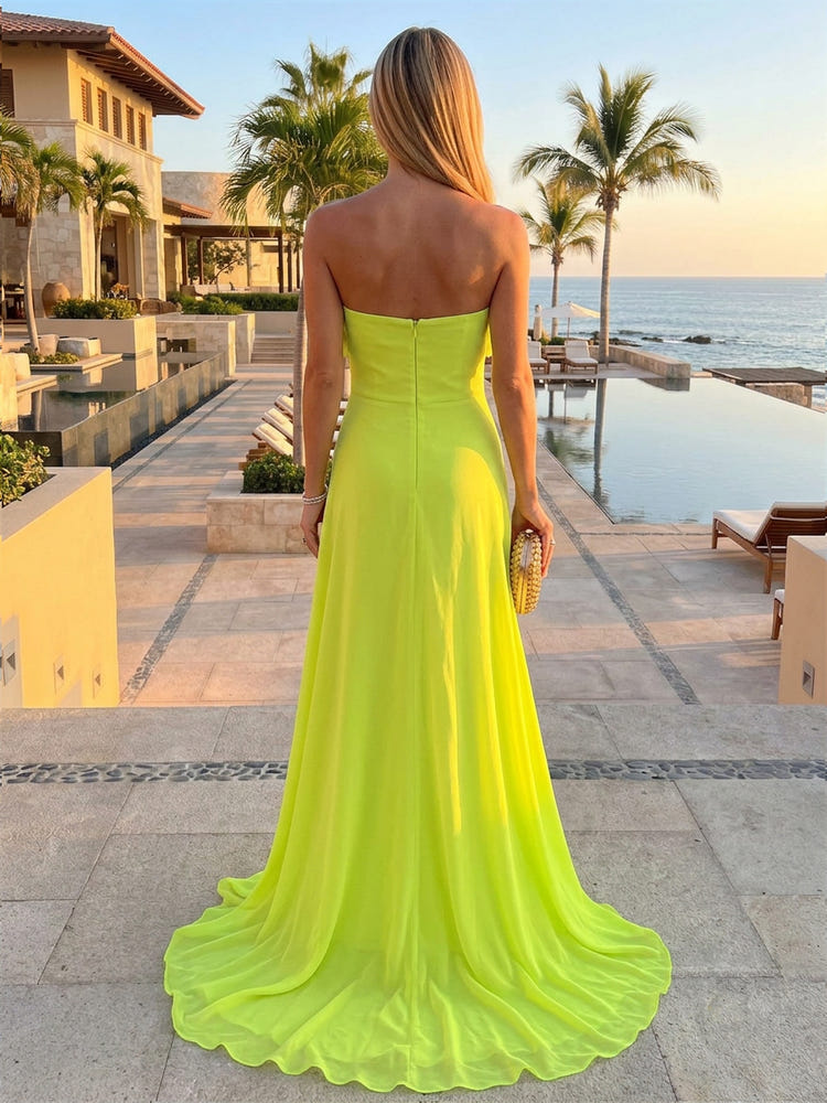 Chiffon Mermaid Strapless Wedding Guest Dresses with 3D Flowers